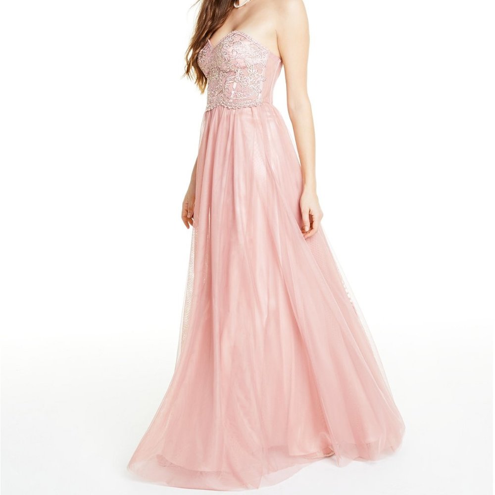 Blondie Nites Juniors Size 0 Pink Strapless Mesh - Picture 2 of 16